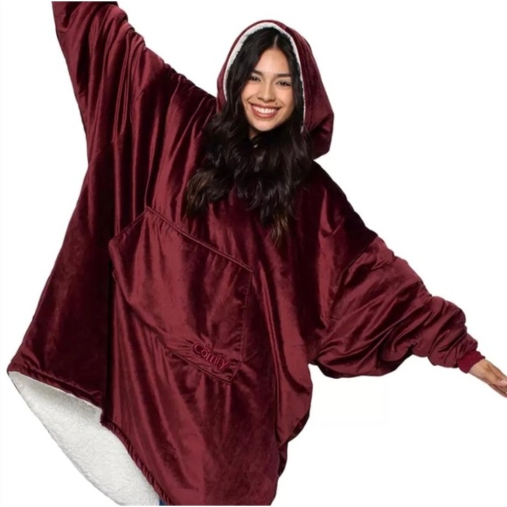 The Comfy Blanket Sweatshirt Unisex‎ OS Burgundy Sherpa Lined Oversized Hoodie